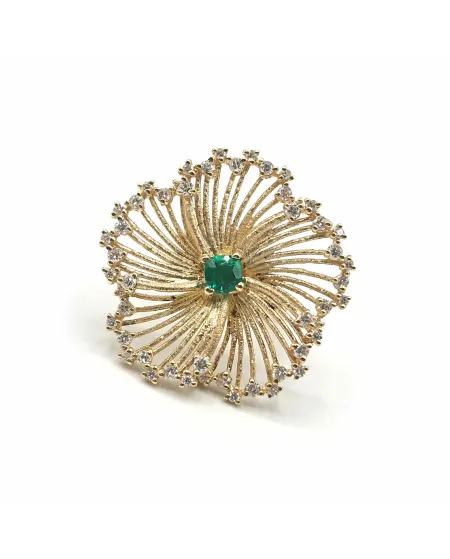 Anello Malafimmina Igiea in Oro Giallo con Smeraldo e Diamanti