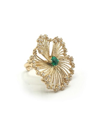 Malafimmina Igiea Ring in Yellow Gold with Emerald and Diamonds