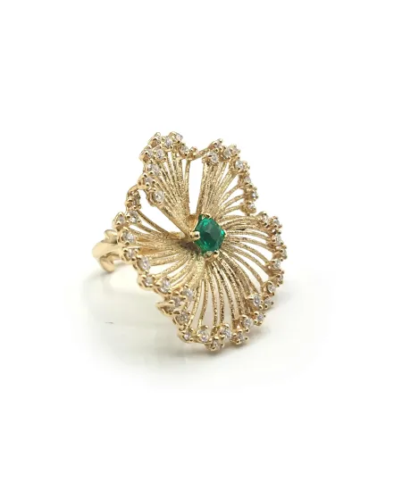 Anello Malafimmina Igiea in Oro Giallo con Smeraldo e Diamanti