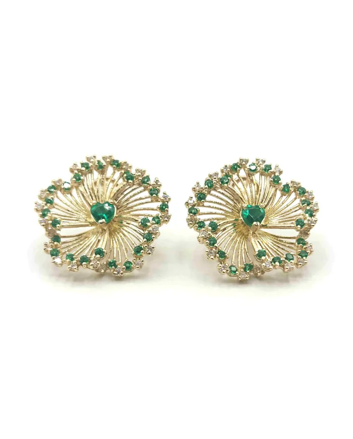 Malafimmina Igiea Earrings in Yellow Gold with Emerald, Tzavorrites and Diamonds