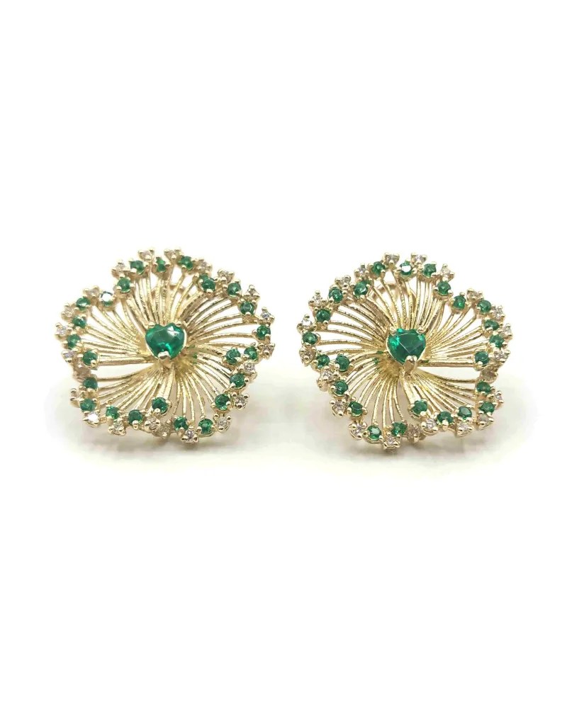 Boucles d'Oreilles Malafimmina Igiea en Or Jaune avec Emeraude, Tzavorrites et Diamants Boucles d'Oreilles Malafimmina Igiea en Or Jaune avec Emeraude, Tzavorrites et Diamants