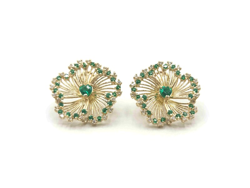 Malafimmina Igiea Earrings in Yellow Gold with Emerald, Tzavorrites and Diamonds