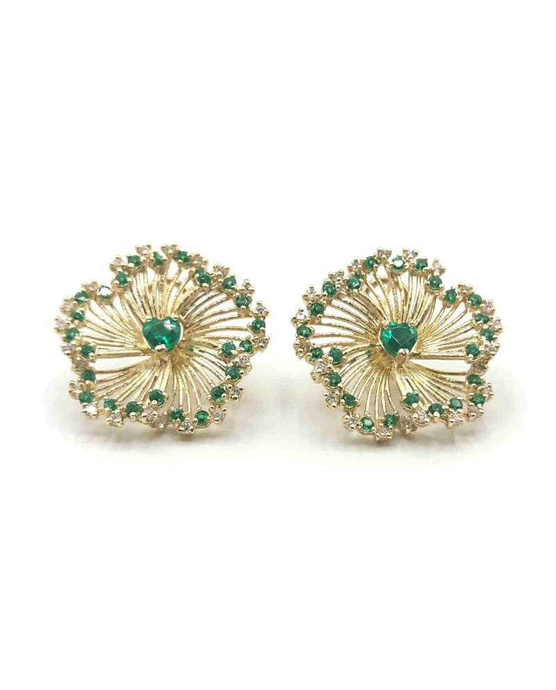 Malafimmina Igiea Earrings in Yellow Gold with Emerald, Tzavorrites and Diamonds