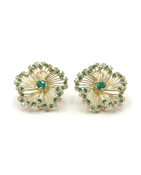 Boucles d'Oreilles Malafimmina Igiea en Or Jaune avec Emeraude, Tzavorrites et Diamants