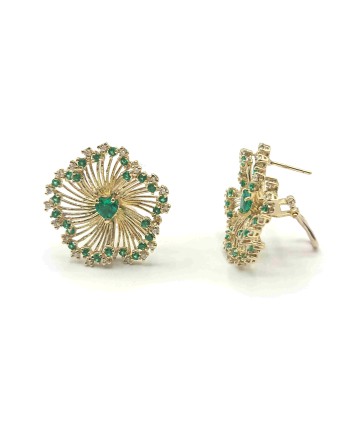 Boucles d'Oreilles Malafimmina Igiea en Or Jaune avec Emeraude, Tzavorrites et Diamants