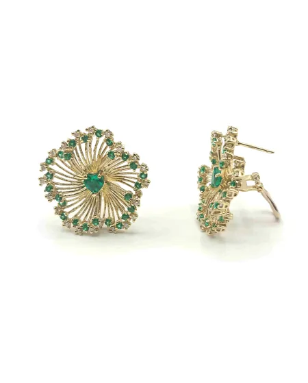 Boucles d'Oreilles Malafimmina Igiea en Or Jaune avec Emeraude, Tzavorrites et Diamants
