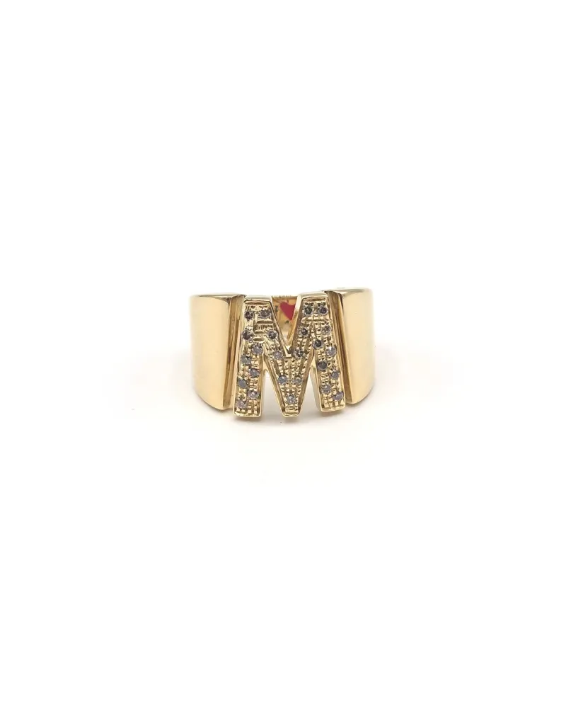 Malafimmina Ma Bague en Or Jaune avec Lettre "M" et Diamants
