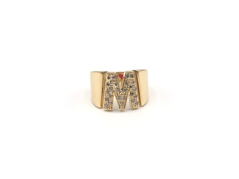 Malafimmina My Ring in Yellow Gold with Letter "M" and Diamonds