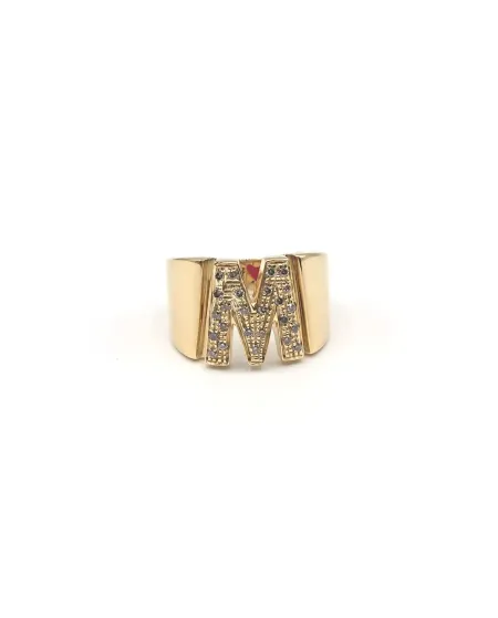 Malafimmina Ma Bague en Or Jaune avec Lettre "M" et Diamants