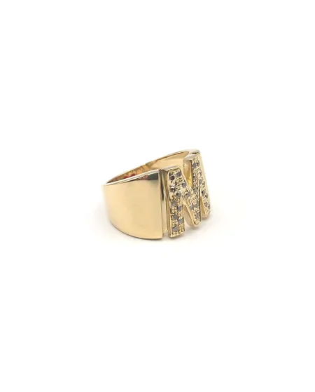Malafimmina My Ring in Yellow Gold with Letter "M" and Diamonds