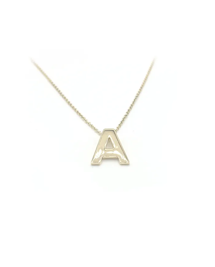 Malafimmina Moon Necklace in Yellow Gold with Letter "A" Pendant