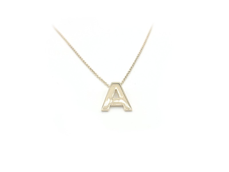 Malafimmina Moon Necklace in Yellow Gold with Letter "A" Pendant