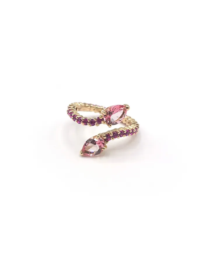 Anello Malafimmina in Oro Giallo con Zaffiri Rosa e Fucsia