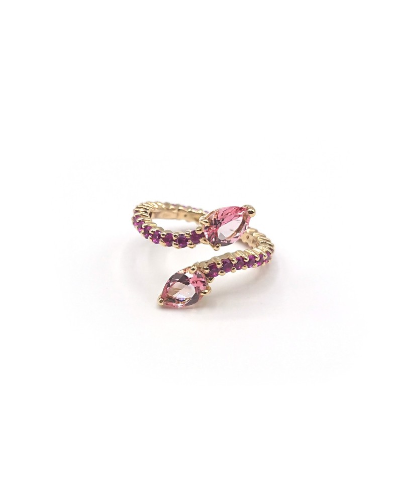 Malafimmina Ring in Yellow Gold with Pink Sapphires and Fuchsia