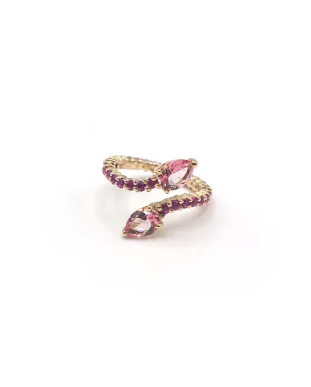 Bague Malafimmina en Or Jaune avec Saphirs Roses et Fuchsia
