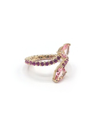 Anello Malafimmina in Oro Giallo con Zaffiri Rosa e Fucsia