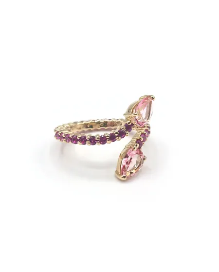 Anello Malafimmina in Oro Giallo con Zaffiri Rosa e Fucsia