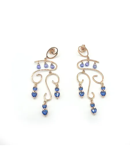 Orecchini Malafimmina Cielo in Oro Rosa con Zaffiri Blu