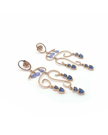 Boucles d'Oreilles Malafimmina Cielo en Or Rose avec Saphirs Bleus