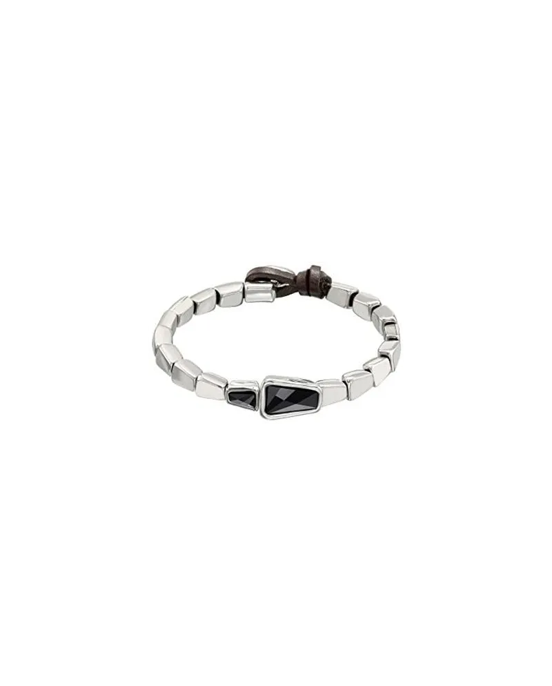 Bracciale Uno De 50 Glamatic in Cuoio e Argento con Cristallo Swarovski