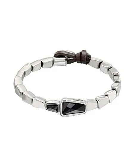 Bracciale Uno De 50 Glamatic in Cuoio e Argento con Cristallo Swarovski
