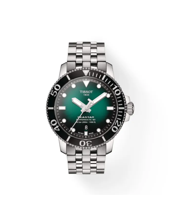 Montre Tissot Seastar 1000 Powermatic 80 avec cadran vert dégradé et bracelet en acier
