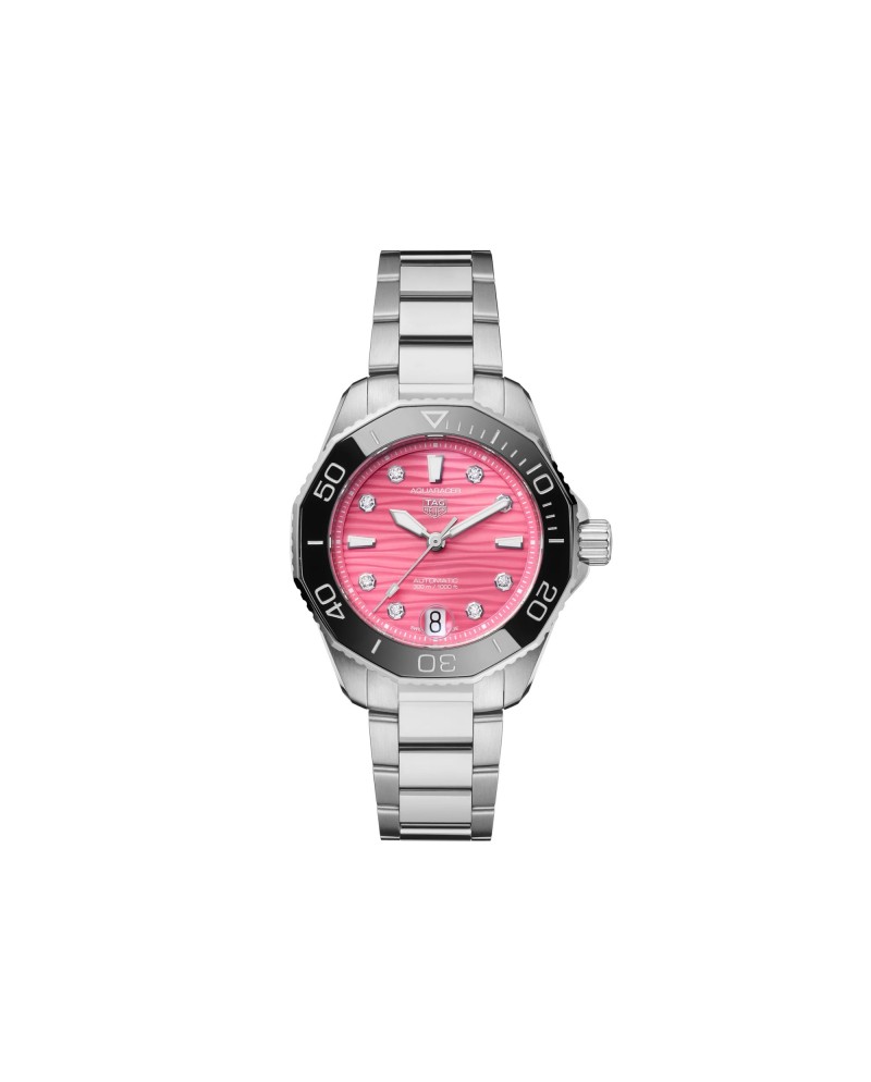 Tag Heuer Aquaracer Professional 300 Montre Rose 36 mm avec Diamants et Bracelet en Acier