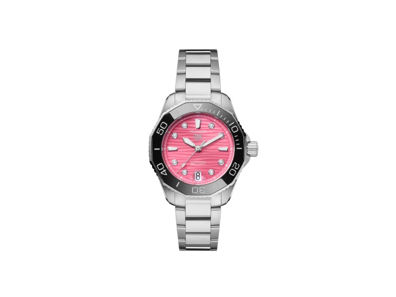 Tag Heuer Aquaracer Professional 300 Pink 36 mm Watch with Diamonds and Steel Strap