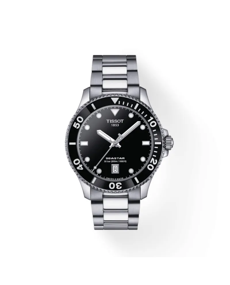 Orologio Tissot Seastar 1000 40 mm con Quadrante Nero e Cinturino in Acciaio