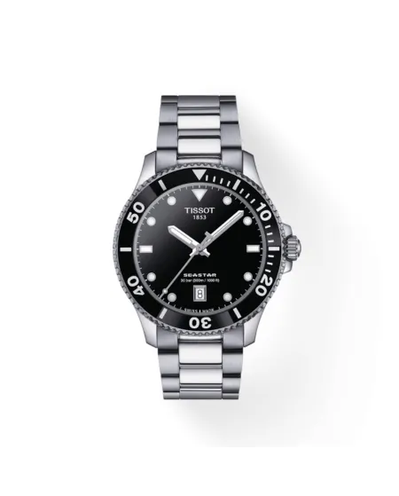 Orologio Tissot Seastar 1000 40 mm con Quadrante Nero e Cinturino in Acciaio