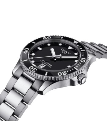 Tissot Seastar 1000 40 mm watch with black dial and steel bracelet