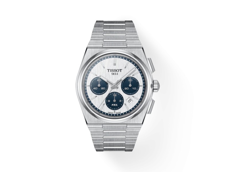 Tissot PRX Chronograph with White Dial and Steel Bracelet