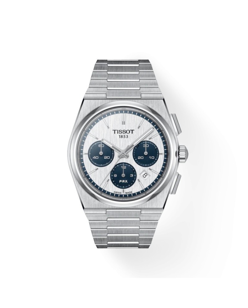 Tissot PRX Chronograph with White Dial and Steel Bracelet