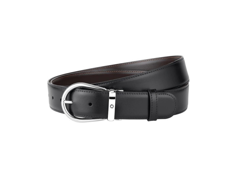Montblanc Black/Brown Reversible Leather Belt with Horseshoe Buckle