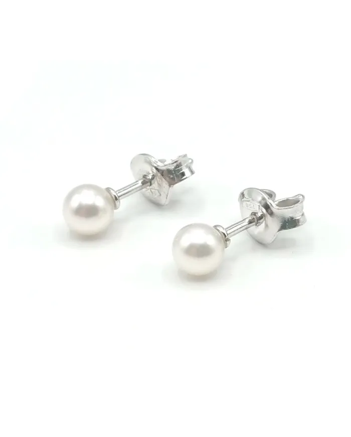 Boucles d'Oreilles Mikimoto avec Perles 4.0 x 4.5 mm et Or Blanc