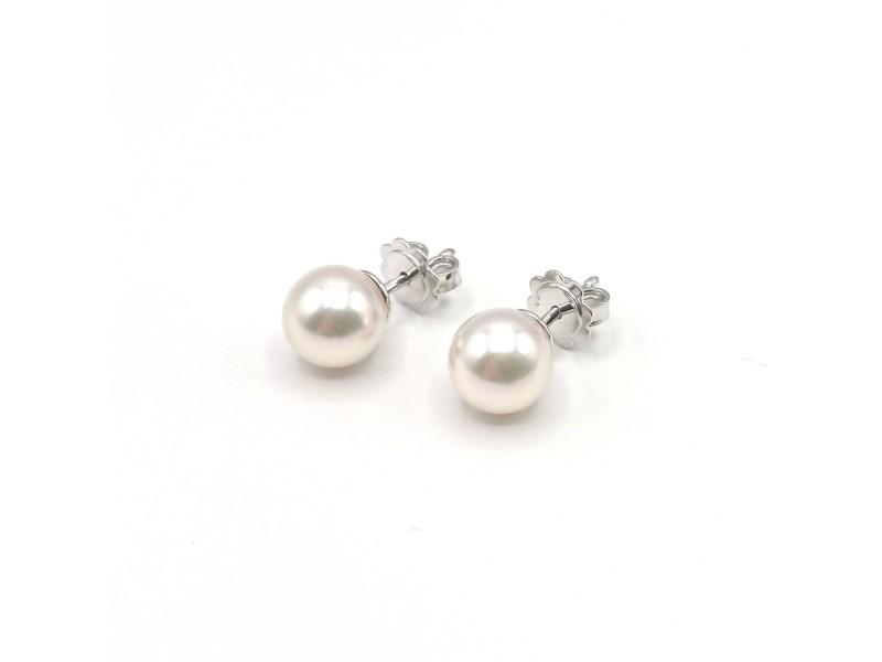 Boucles d'Oreilles Mikimoto avec Perles 6.0 x 6.5 mm et Or Blanc