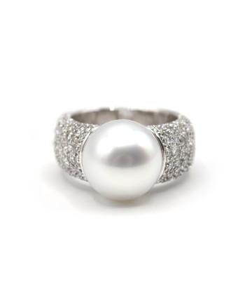 Anello Mikimoto in Oro Bianco con Perla e Diamanti