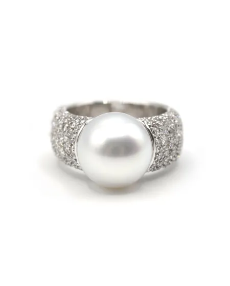 Bague Mikimoto en Or Blanc avec Perle et Diamants