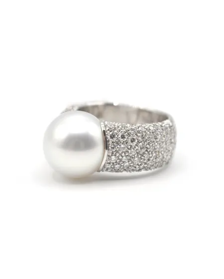 Anello Mikimoto in Oro Bianco con Perla e Diamanti