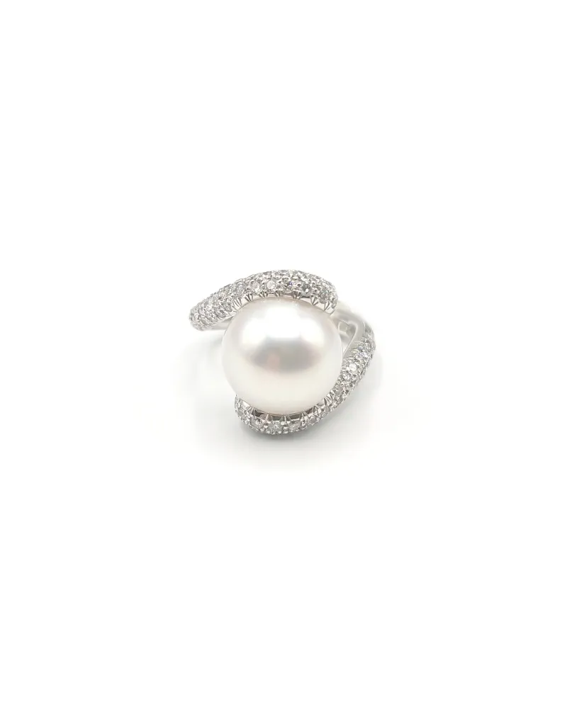 Anello Mikimoto in Oro Bianco con Perla e Diamanti