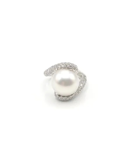 Anello Mikimoto in Oro Bianco con Perla e Diamanti
