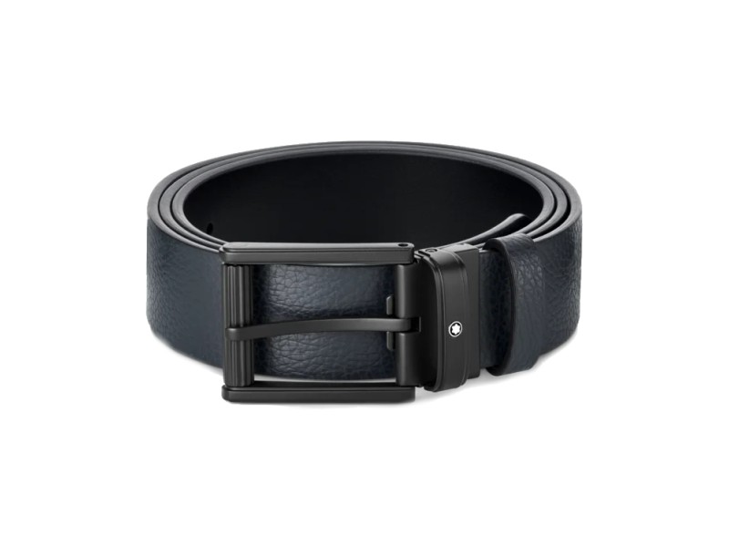 Montblanc Belt in Blue/Black Reversible Leather with Black Pvd Buckle