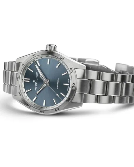 Montre automatique Hamilton Jazzmaster Performer avec cadran bleu et bracelet en acier