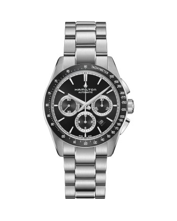 Hamilton Jazzmaster Performer Auto Chronograph avec cadran noir et bracelet en acier