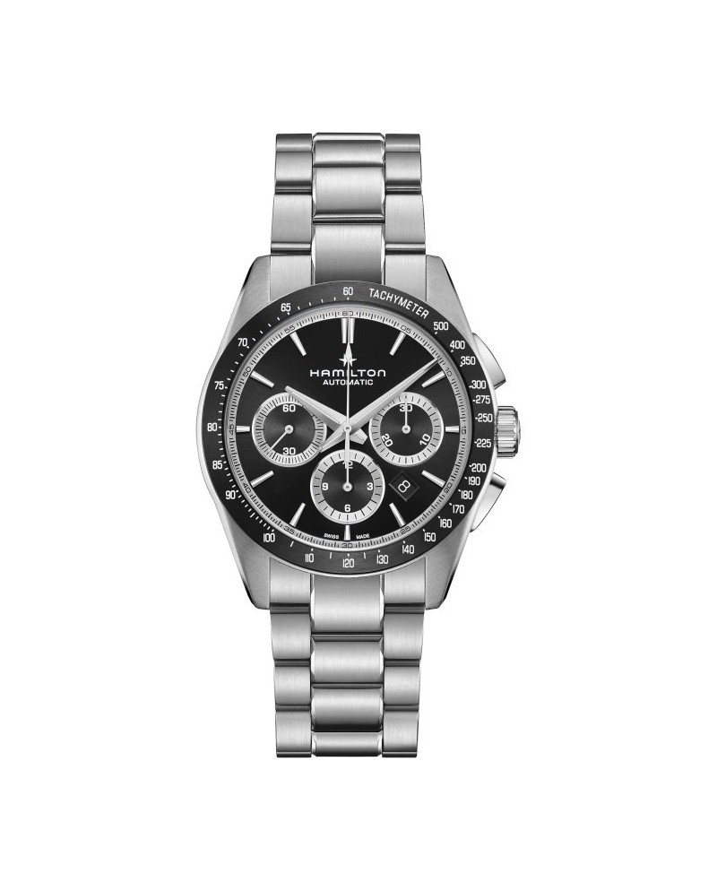 Hamilton Jazzmaster Performer Auto Chronograph avec cadran noir et bracelet en acier