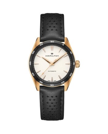Montre Hamilton Jazzmaster Performer Auto Pvd avec cadran blanc et bracelet en cuir