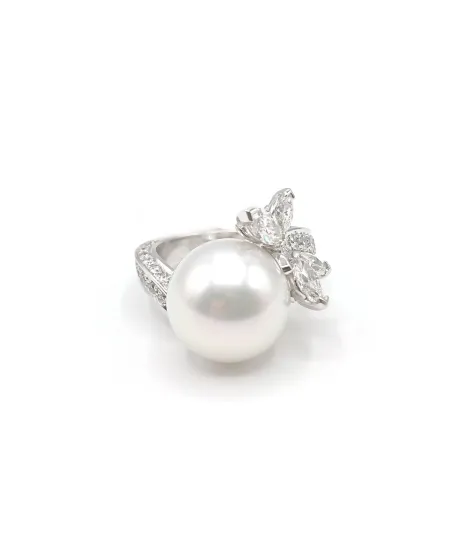 Bague Mikimoto en Or Blanc avec Perle et Diamants