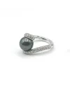 Anello Mikimoto in Oro Bianco con Perla Nera e Diamanti