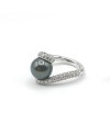 Bague Mikimoto en Or Blanc avec Perle Noire et Diamants