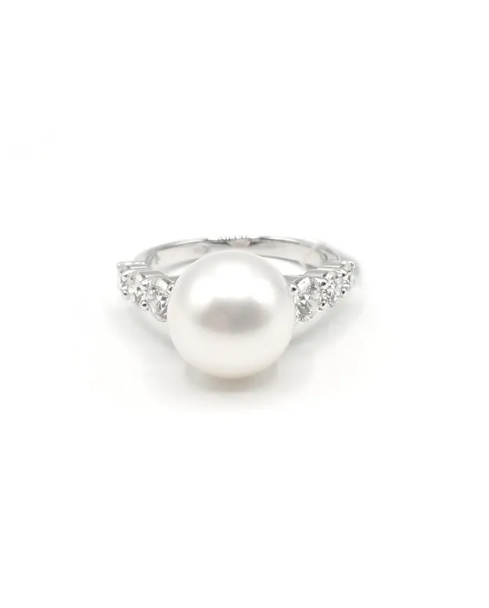 Anello Mikimoto in Oro Bianco con Perla e Diamanti